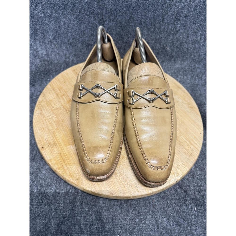 Barker Black Shoes Mens Size 9 Beige Leather Loafer Slip On Skull Bit England